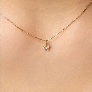 Butterfly mini Birthstone pendant April clear stone in 10k gold